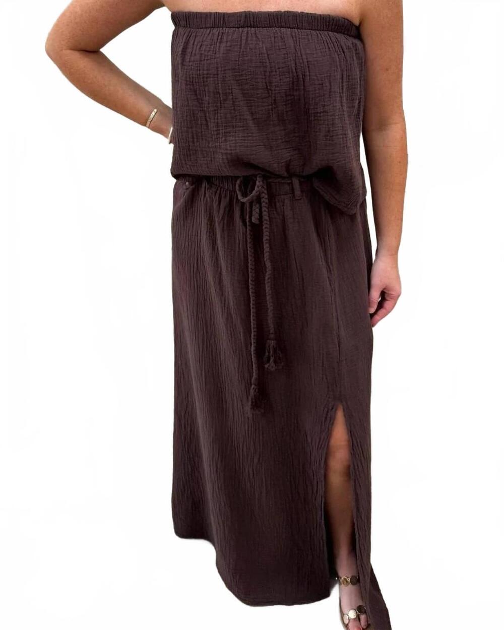NEW BOBI two-piece tube and skirt set in chocolate